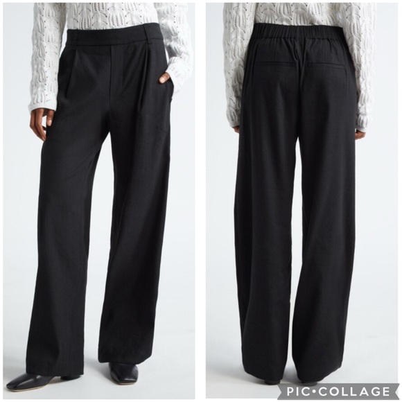 Vince Linen Blend Pleat Detail‎ Pull On Pants Black XL